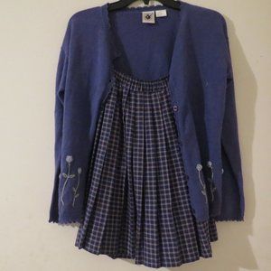 Purple Sweater and Plaid Pleated Skirt Set